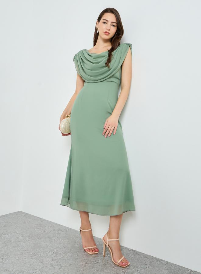 ستايلي فستان ميدي بياقة منسدلة - Image 1